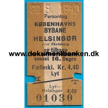 Togbillet Lyngbyvej Station - Helsingr 1943