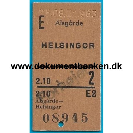 Togbillet Aalsgaarde - Helsingr 1963