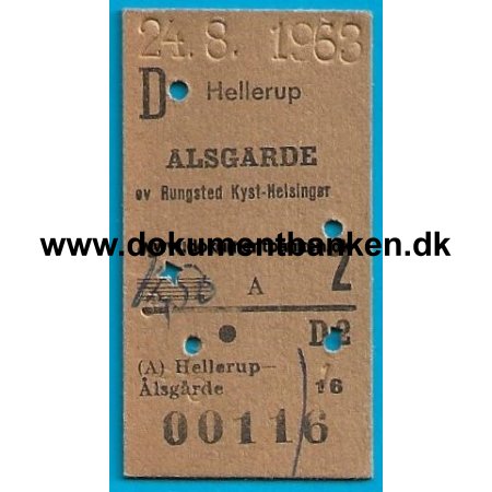 Togbillet Hellerup - Aalsgaarde 1963