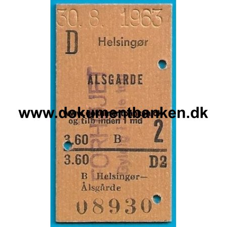 Togbillet Aalsgaarde - Helsingr 1963