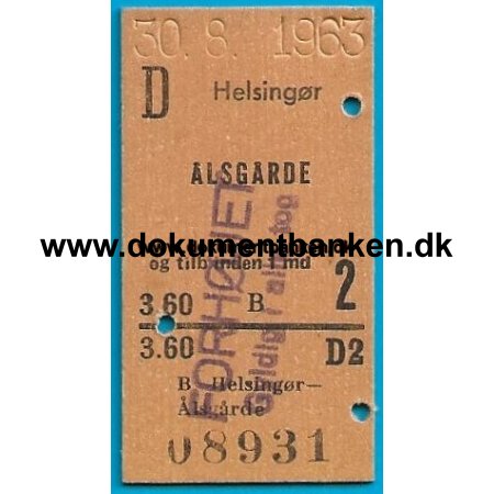 Togbillet Aalsgaarde - Helsingr 1963