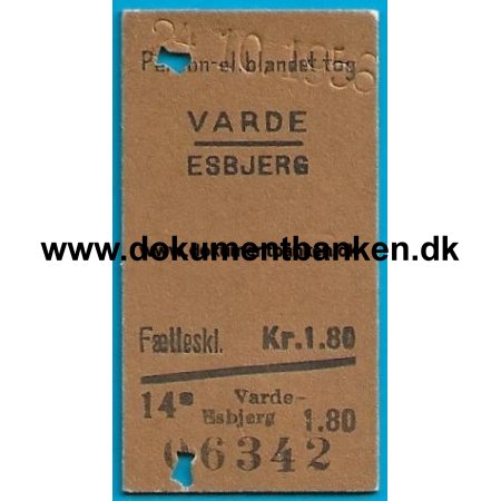 Togbillet Varde - Esbjerg 1963