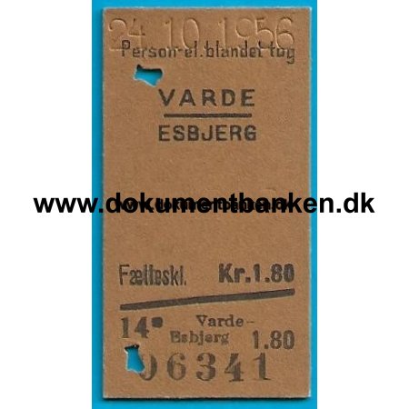 Togbillet Varde - Esbjerg 1963