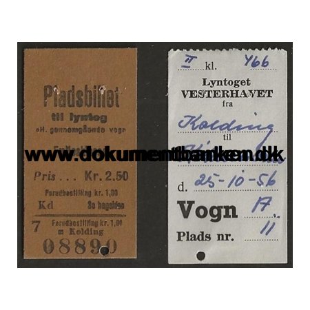 Pladsbillet  Lyntog Vesterhavet 1956