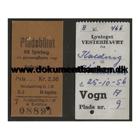 Pladsbillet  Lyntog Vesterhavet 1956