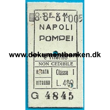 Togbillet Napoli - Pompei Italien 1961
