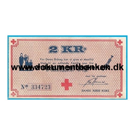 Dansk Rde Kors Bidrag 2,00 kr. Kvittering 1946