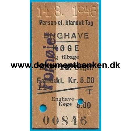 Togbillet Edmonsonsk Enghave - Kge 1946