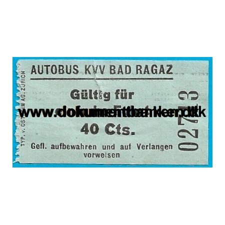 Busbillet Bad Ragaz Schweiz 1950