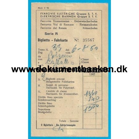 Togbillet Bolzano-Ritten Italien 1950