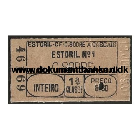 Togbillet Edmonsonsk Estoril - Cais do Sodre Portugal 1959