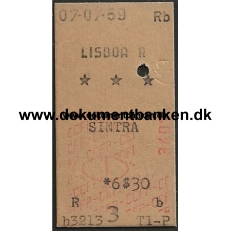 Togbillet Lisboa - Sintra 3 Klasse Portugal 1959