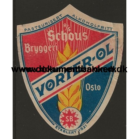 Schous Bryggeri Vorterl Oslo Norge Etiket 1949