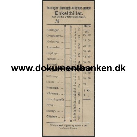 Helsingr Hornbk Gilleleje Banen Rutebil Enkeltbillet 1949