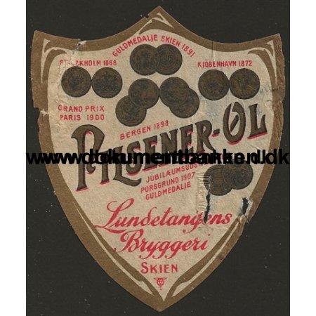 Lundetangens Bryggeri Skien Pilsner letiket Norge 1949