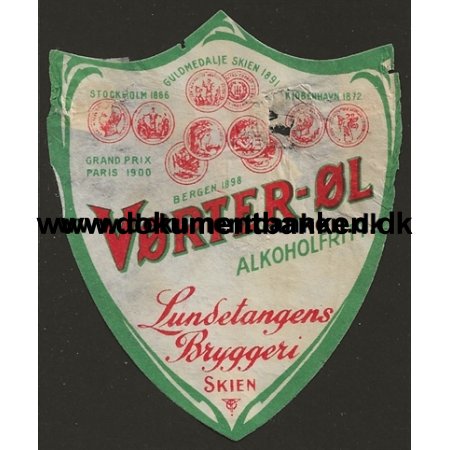 Lundetangens Bryggeri Skien Pilsner letiket Norge 1949