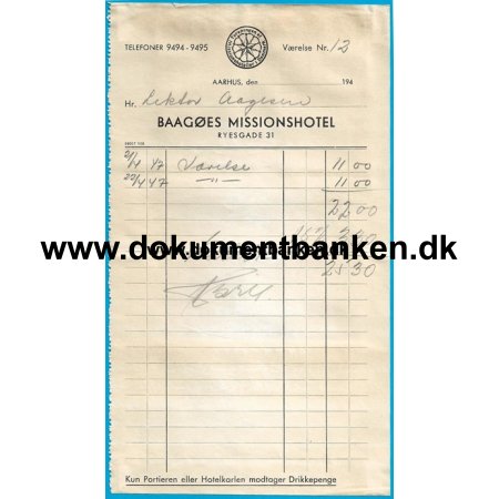 Baages Missionshotel, Aarhus, Regning, 23 april 1947