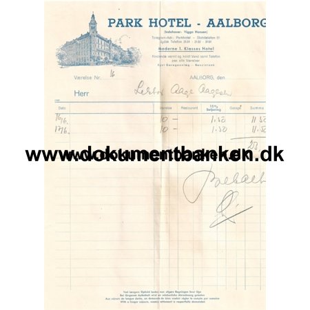 Park Hotel Aalborg Hotelregning