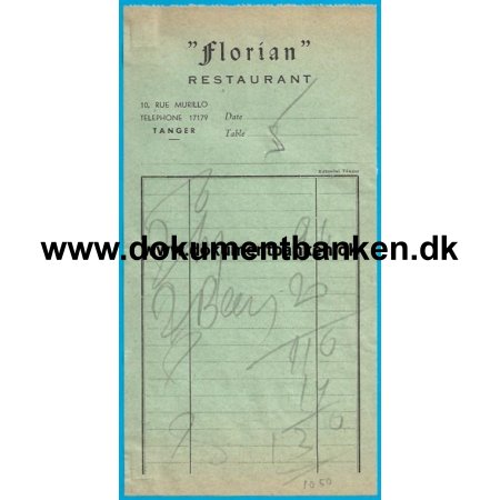 Florian Restaurant Tanger Marokko Regning 1959