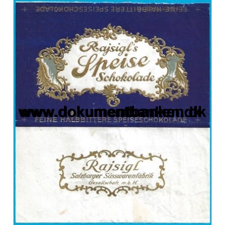Rajsigl's Speise Schokolade Salzburg strig Chokoladeomslag 1950