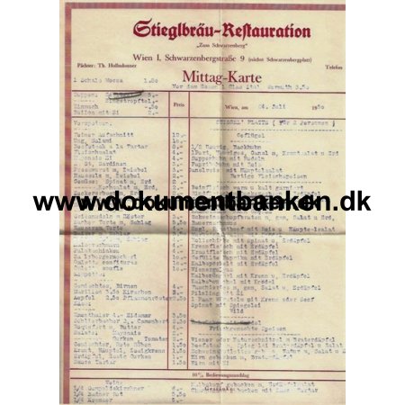 Stieglbru-Restauration Mittag-Karte Wien strig 1950