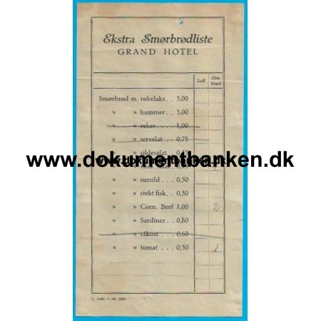 Grand Hotel Oslo Ekstra Smrbrdliste 1946