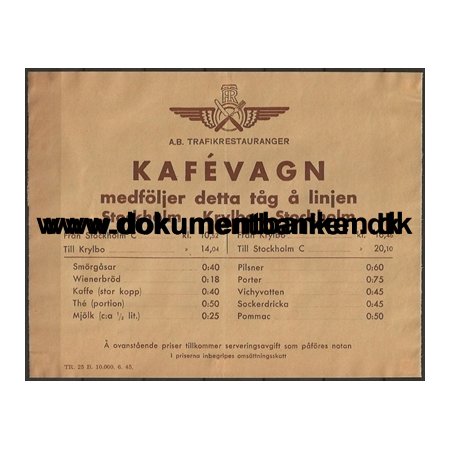 Kafevagn Tg Stockholm - Krylbo - Stockholm A.B. Trafikrestauranger 1946