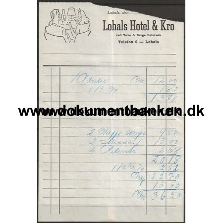 Lohals Hotel & Kro Hotelregning 1953