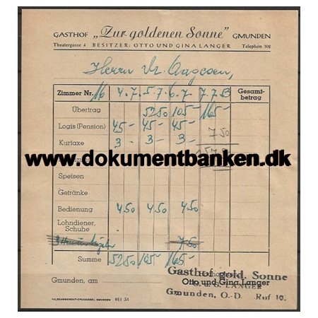 Gasthof "Zur goldenen Sonne" Gmunden strig Regning 1953