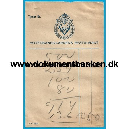 Hovedbanegrdens Restaurant, Regning, 17 februar 1947