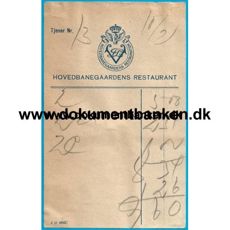 Hovedbanegrdens Restaurant, Regning, 10 februar 1947