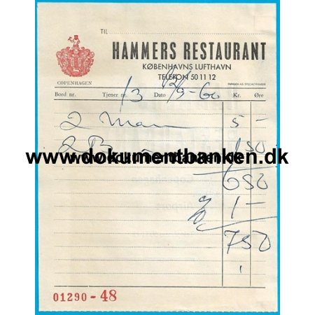 Hammers Restaurant Kbenhavns Lufthavn, Regning, 12 september 1960