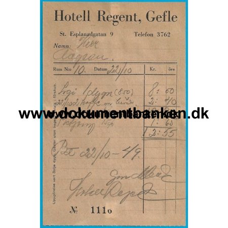 Hotell Regent Gefle Regning