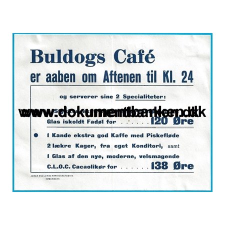 Buldogs Cafe Nrrebrogade 1 menukort 1940
