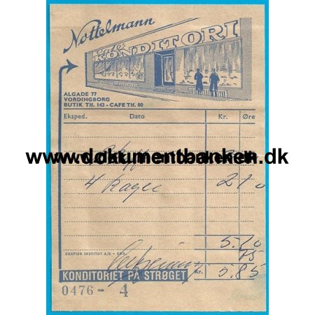 Nettelmann Konditori Algade 77 Vordingborg Regning 1962