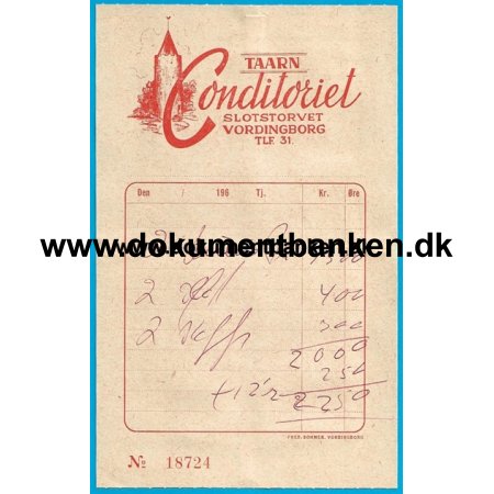 Taarn Conditoriet Slotstorvet Regning 1962