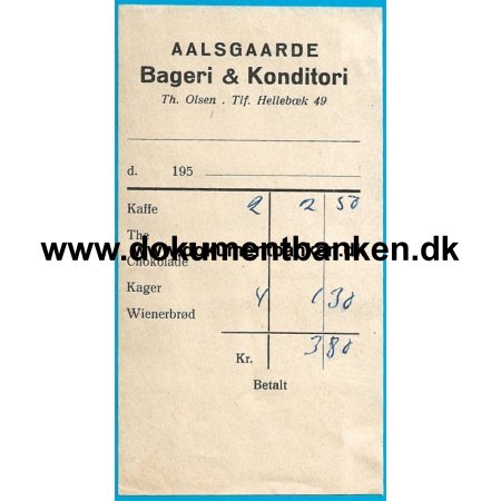 Aalsgaarde Bageri & Konditori Regning 1956