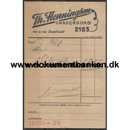 Th. Henningsen Snderborg Regning 1954