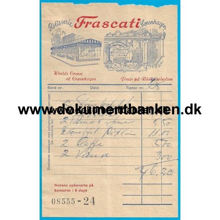 Frascati Restaurant Rdhuspladsen Regning 1963