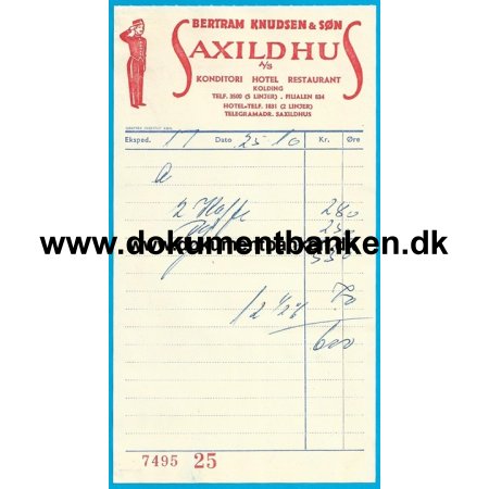 Saxildhus Konditori Kolding Regning 1956