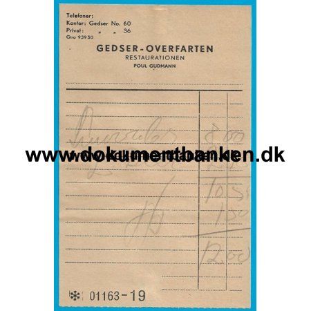 Gedser Overfarten Grossenbrode - Gedser Regning 1954