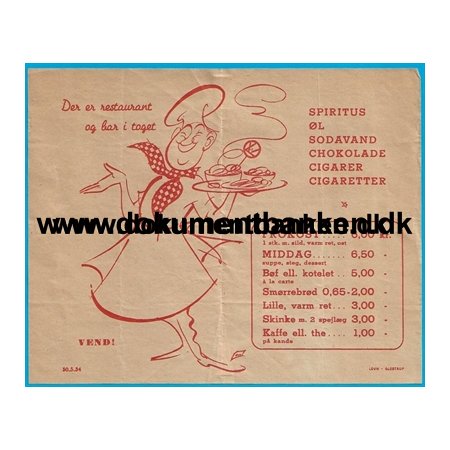 Restaurant og Bar Tog Horsens - Nyborg Reklame 1954