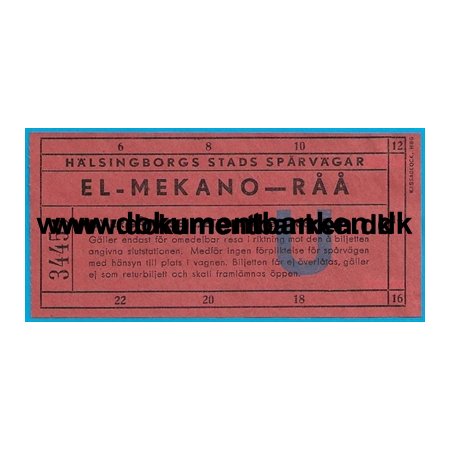 Helsingborg Stads Sprvgar Senderd - Sdergatan Billet 1954