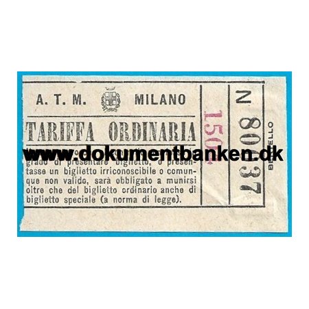 Sporvejbillet Milano Italien 1954