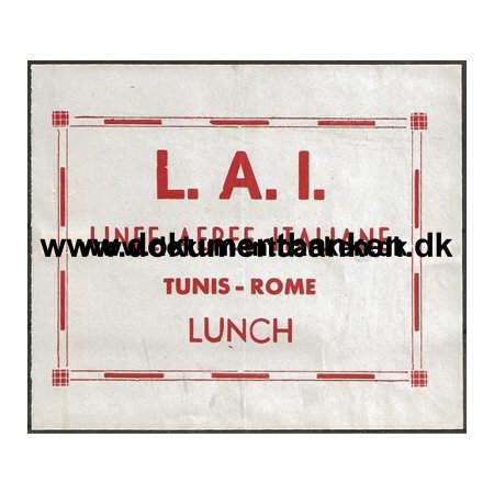 Linee Aeree Italiane Tunis - Palermo Lunchseddel 1954