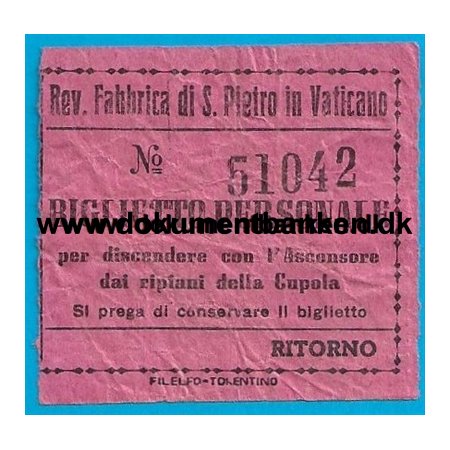 Peterskirken Vaticanet Elevatorbillet Rom Italien 1954