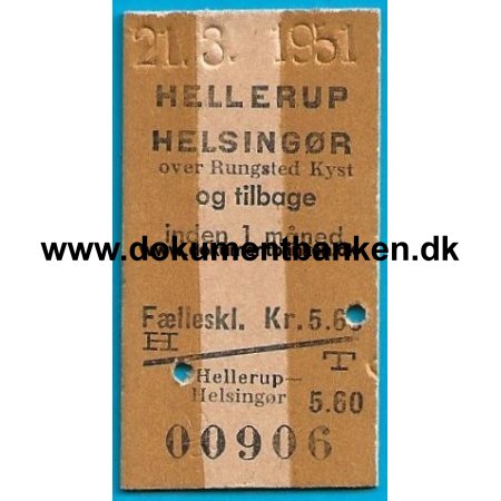 Togbillet Hellerup - Helsingr 1951