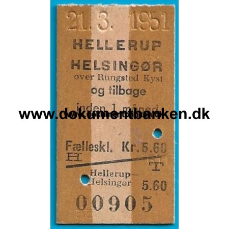 Togbillet Hellerup - Helsingr 1951