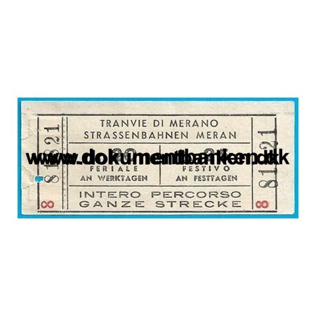 Sporvejbillet Merano Italien 1950