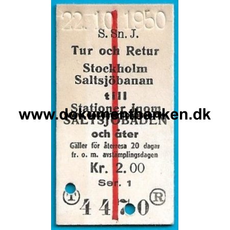 Togbillet Stockholm - Saltsjbaden 1950